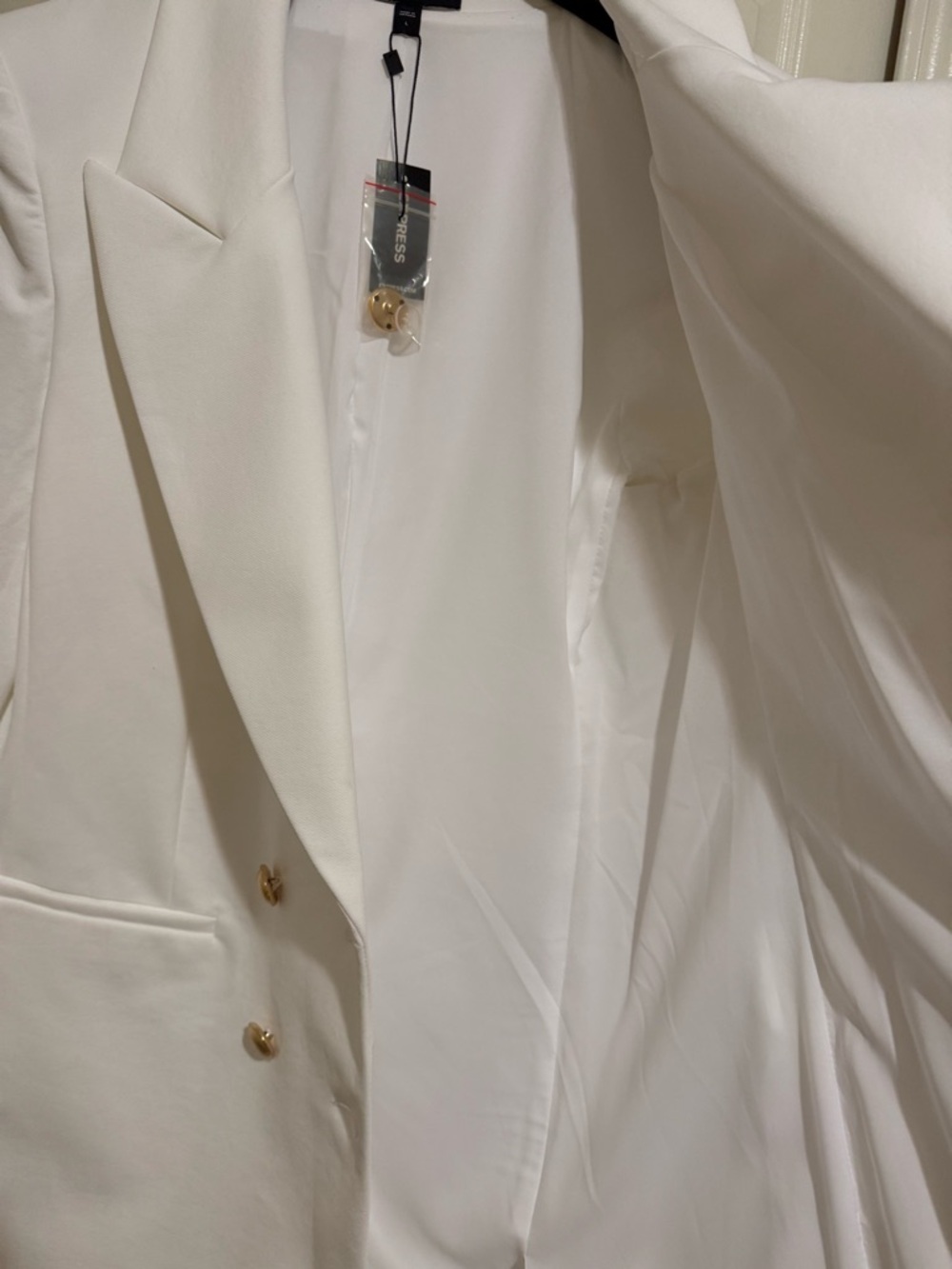 Express Double-Breasted White Blazer with Gold Buttons - Picture 9 of 9